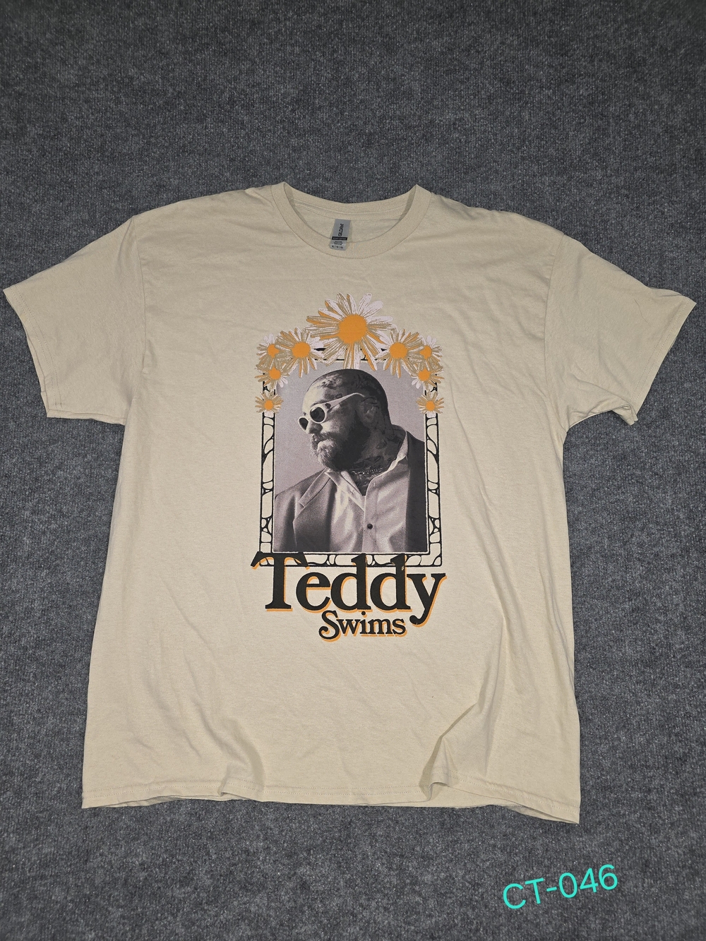 Gildan Cream Teddy Swims Graphic Tee with Orange Accents
